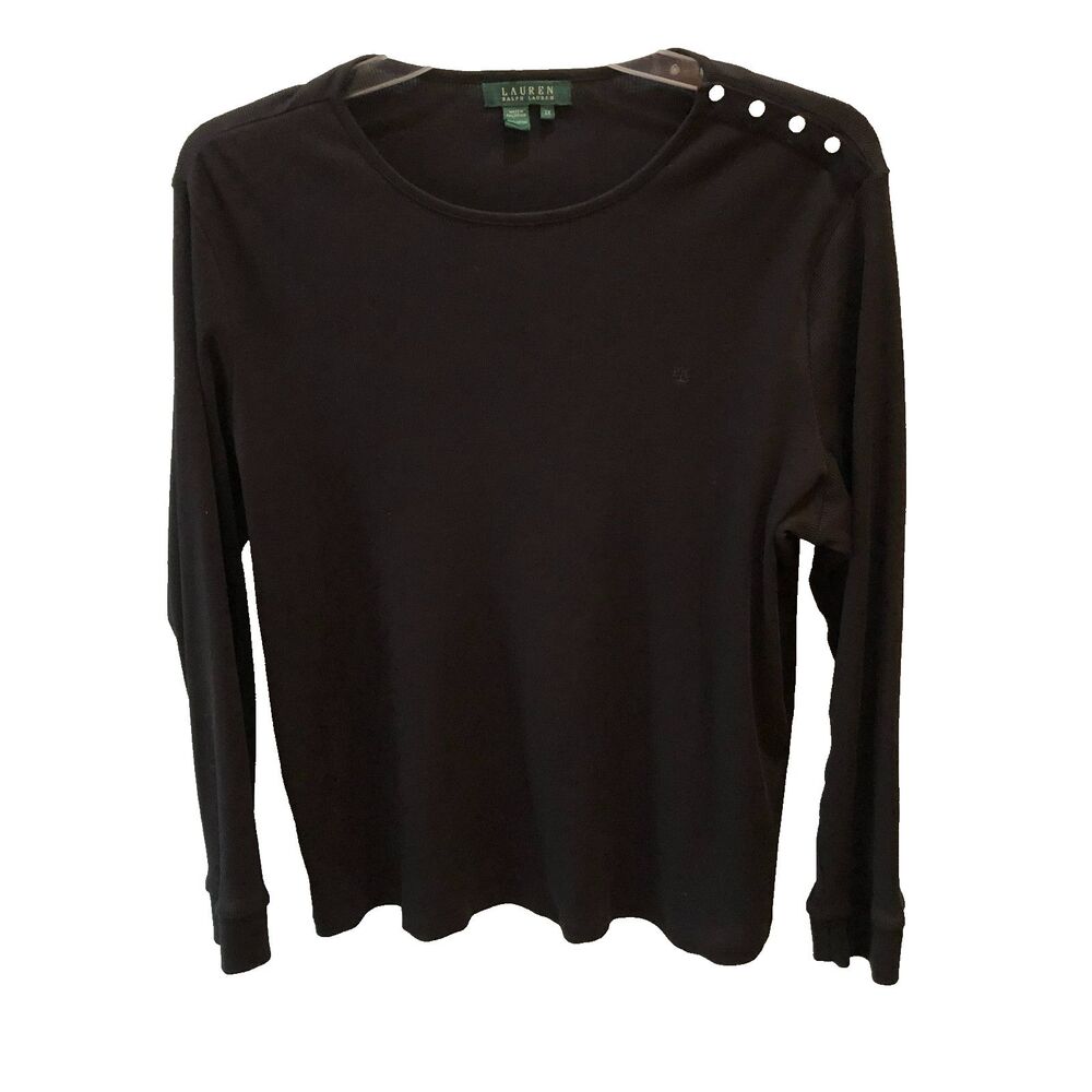 Lauren Ralph Lauren Womens 2X Black Epaulet Buttons Long Sleeve T Shirt Tee Top